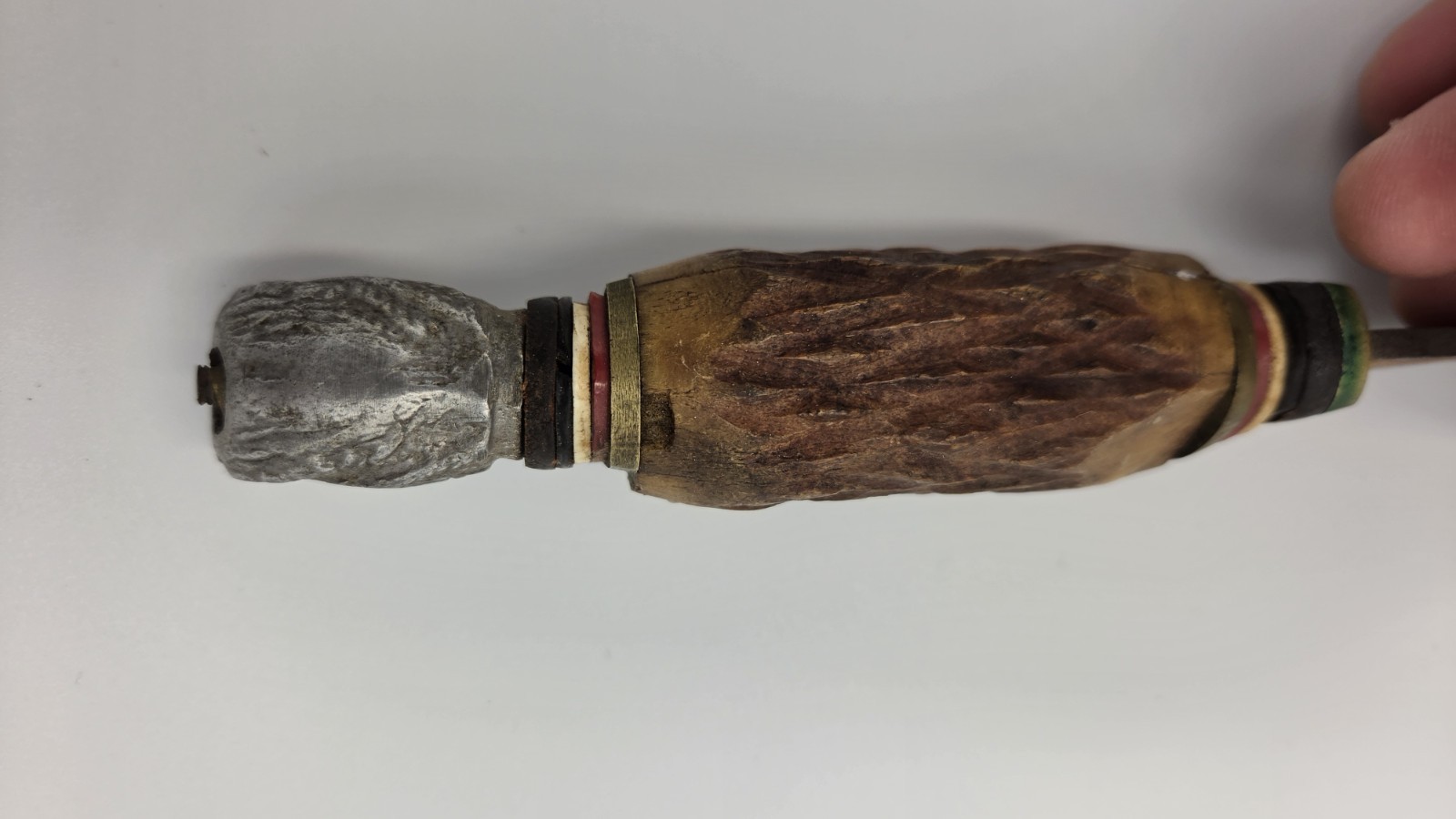 Vintage Stag Antler Handle Hunting Knife Native American Head Pommel Fixed Blade