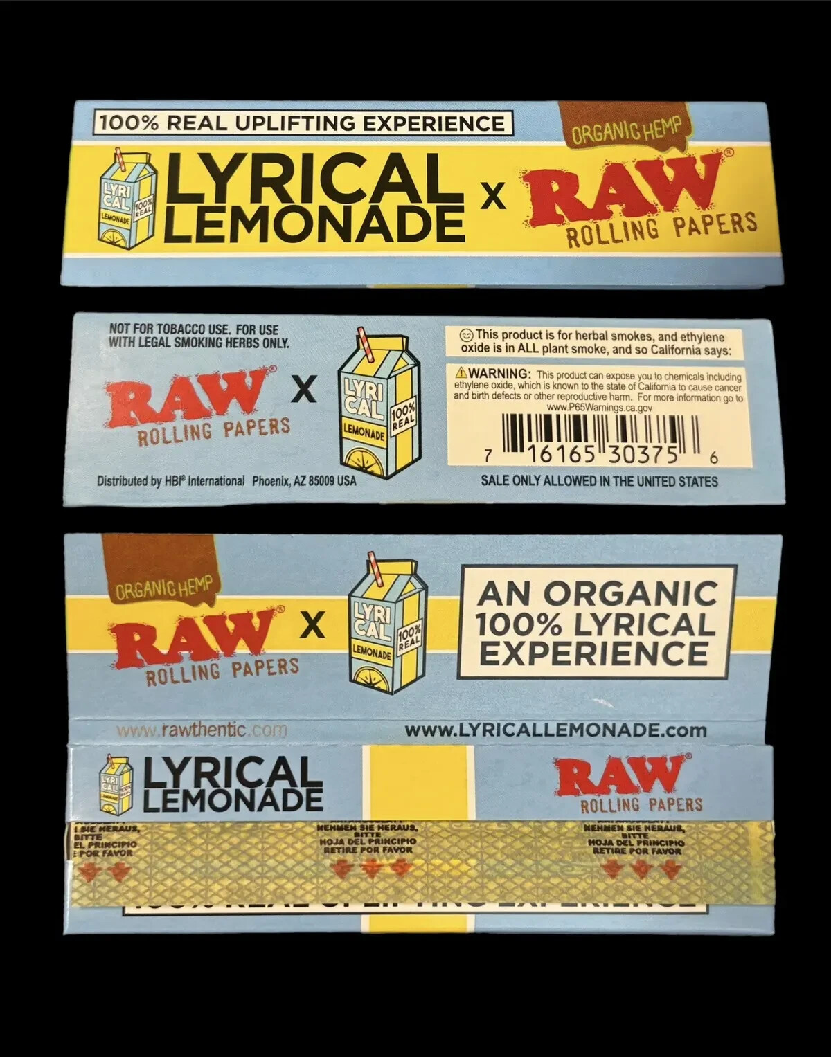 🤤 5 X RAW LYRICAL LEMONADE KING SIZE WIDE ORGANIC HEMP ROLLING PAPERS 🔥 NEW 🔥