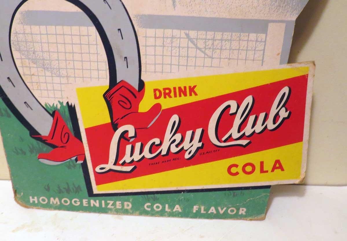 Vintage 1950s Lucky Club Cola “Ace for Thirst” Cardboard Advertising Sign
