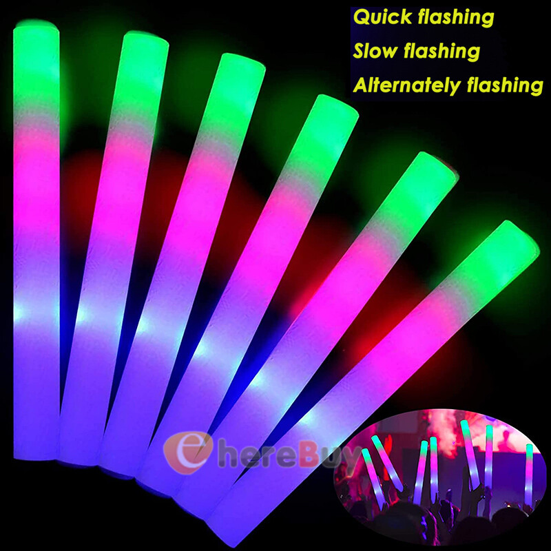 24~120PCS LED DJ Flashing Glow Stick Wands Rally Rave Light Up Foam Sticks