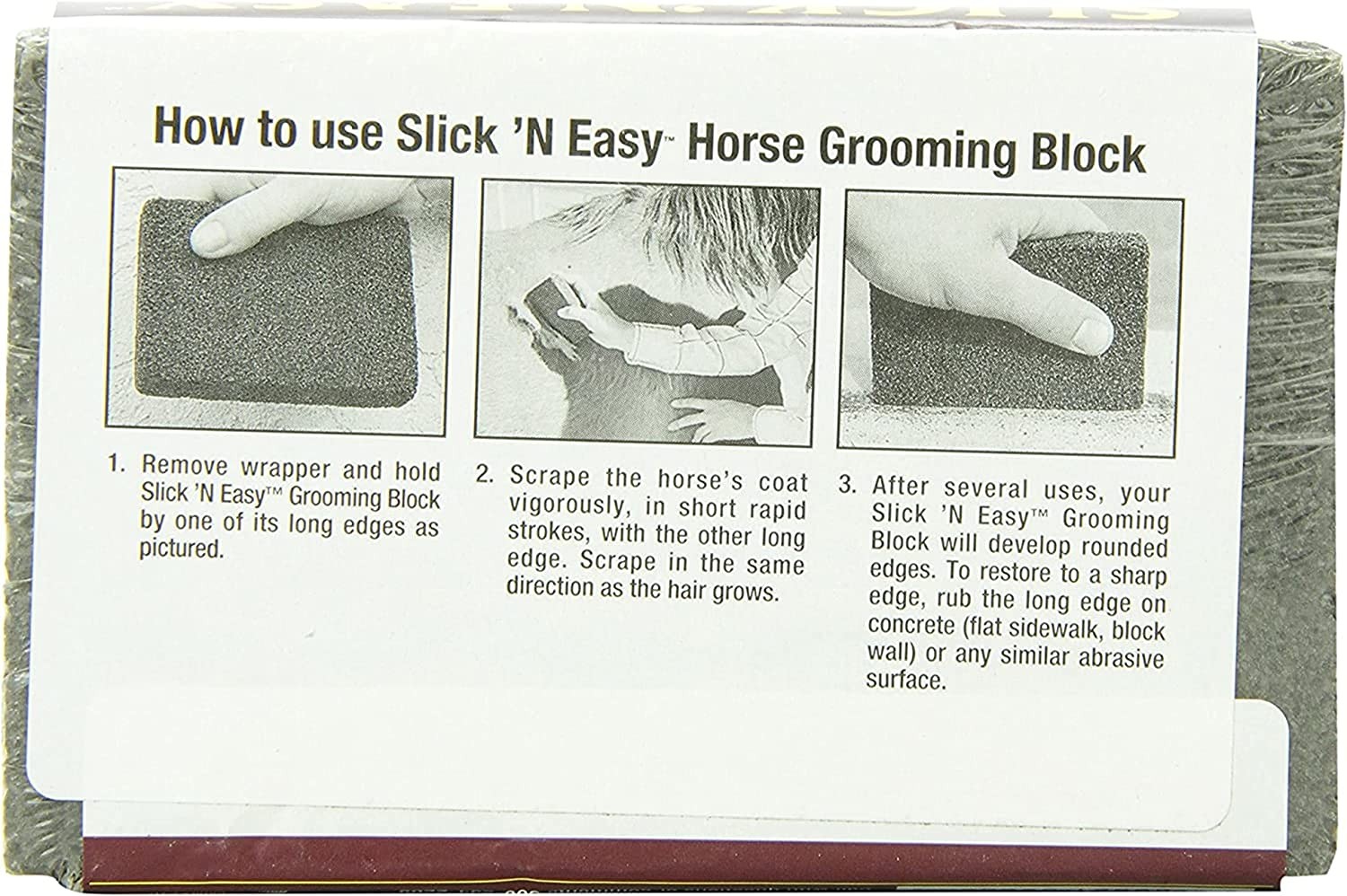 Farnam Slick 'N Easy Horse Grooming Block Removes Loose Hair/Dust/Dirt - 3 Pack