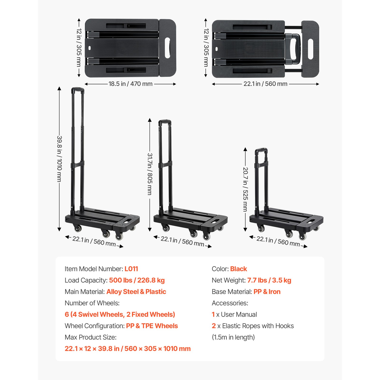 Uimoso Folding Hand Truck 500 lbs Capacity Platform Cart for Easy Transport