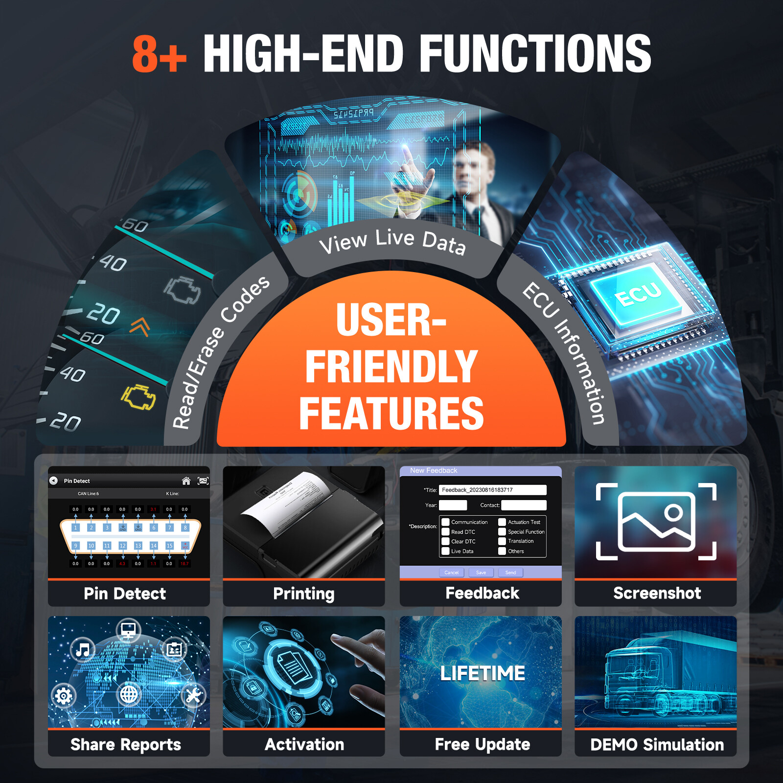 ANCEL Heavy Duty Truck Scanner DPF Regen for Freightliner Kenworth International