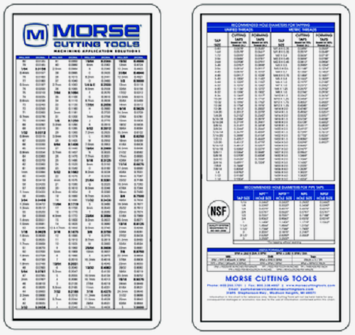 Morse Decimal Machinist Plastic Pocket Chart Drill Guide 20412 L0