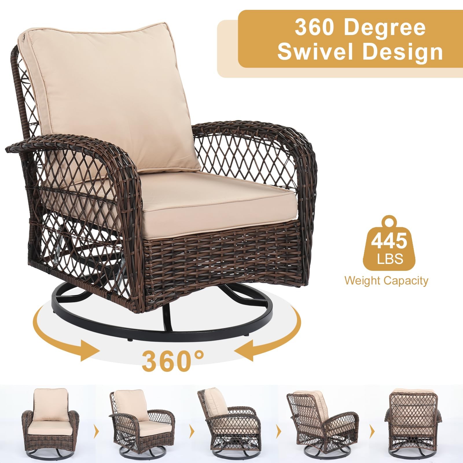 3 Piece Outdoor Patio Set Swivel Rocking Chairs and Bistro Table
