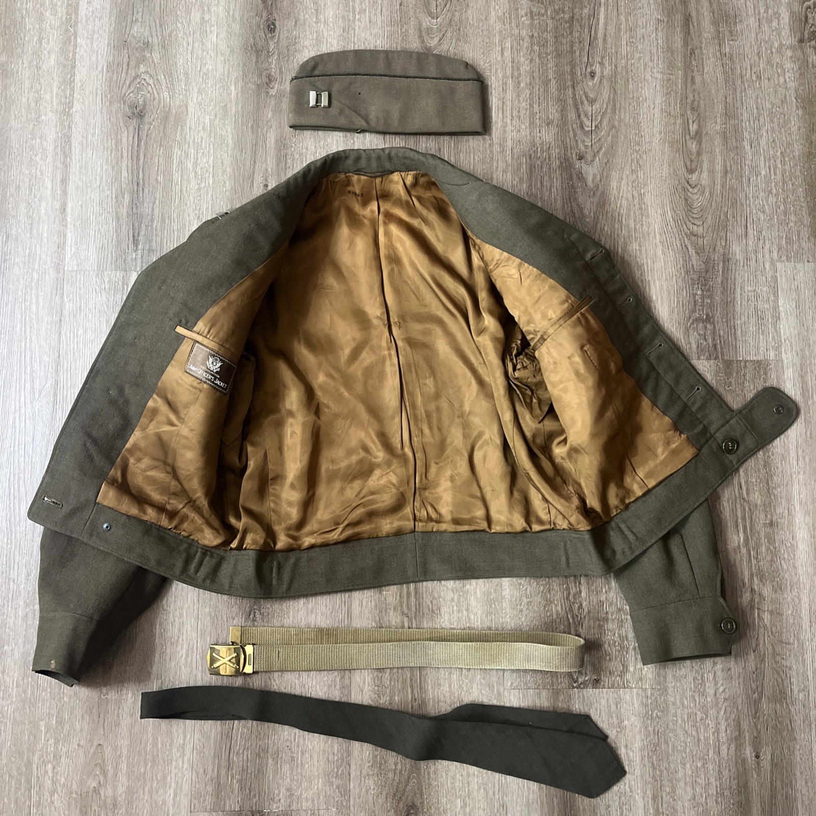 WWII Officer Ike Jacket 3rd Army Artillery Captain Sterling belt hat