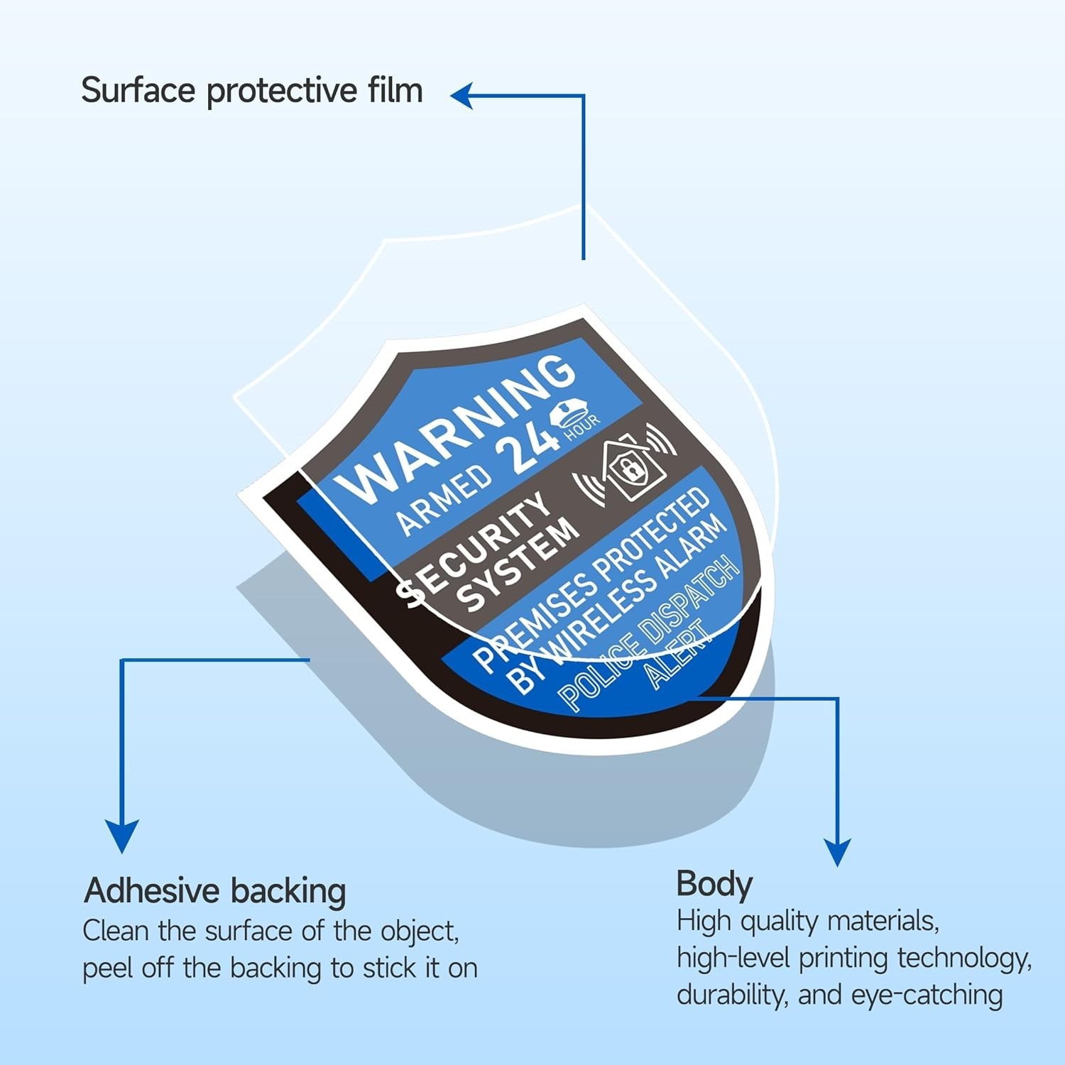 3PCS Security Alarm System Sign for Home, Self-Adhesive Weatherproof Warning Sti