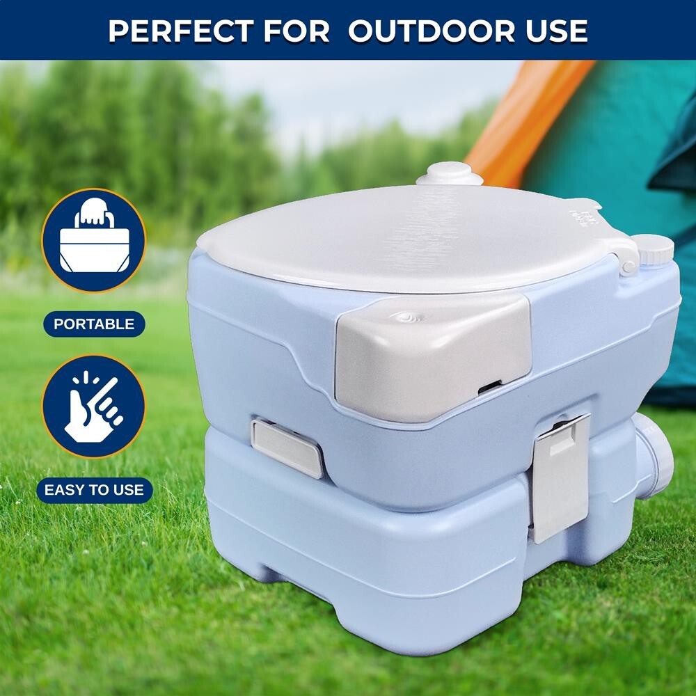 SereneLife 15 Liter Outdoor Portable Toilet w/ Extra Large Seat (Moonwhite)