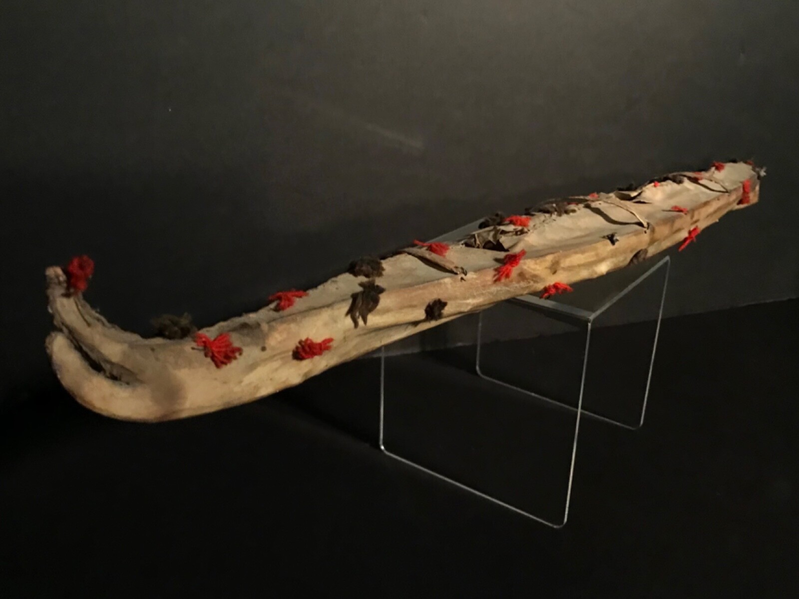 ESKIMO NATIVE KAYAK, WOOD, SEAL & GERMANTOWN WOOL DECORATION, EXCELLENT, C1900