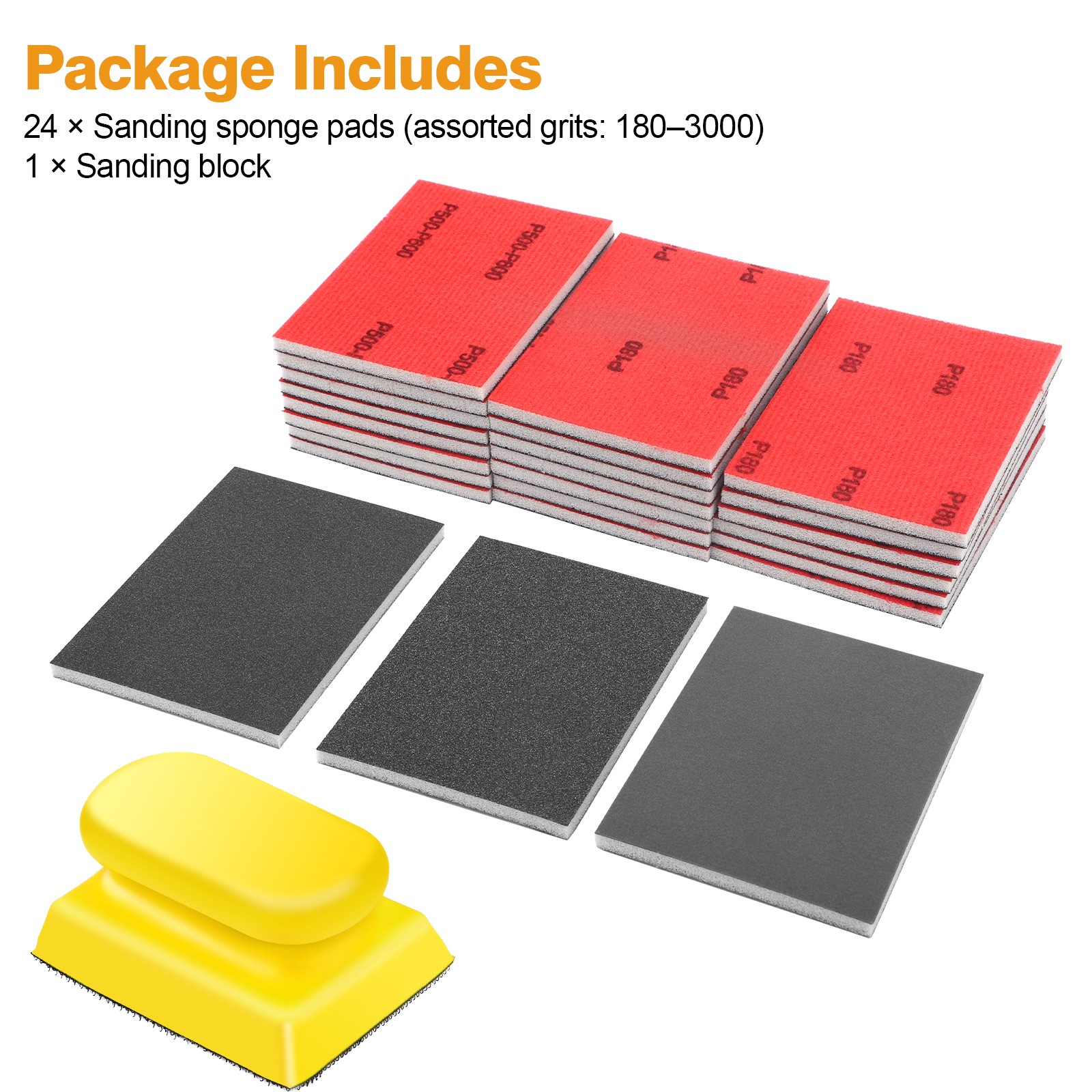 24pcs 180-3000 Grit Sanding Sponge Foam Pads Wet Dry Sandpaper + Sander Block