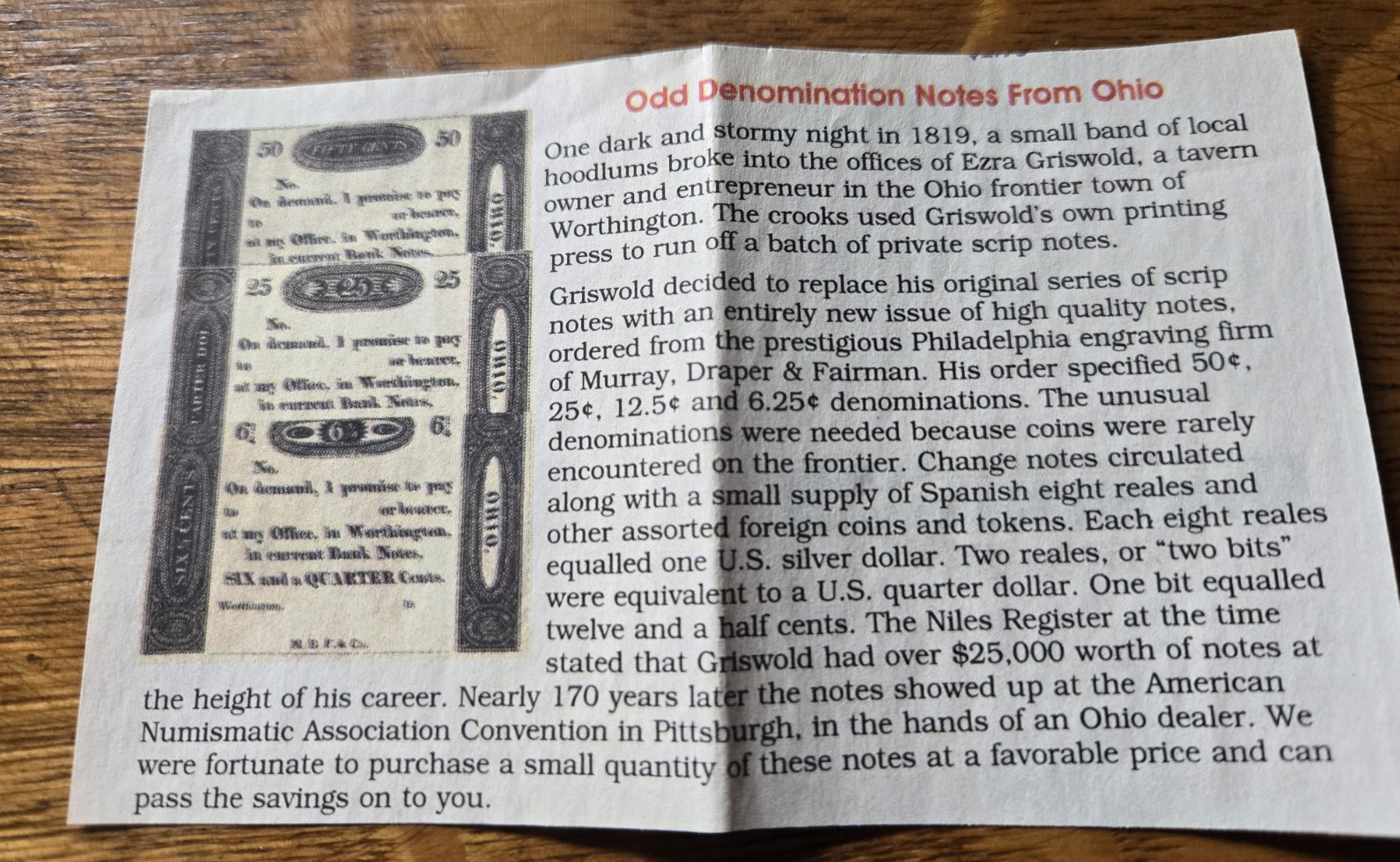 (3) Worthington Ohio Obsolete Currency Bank Note Remainders Ezra Griswold