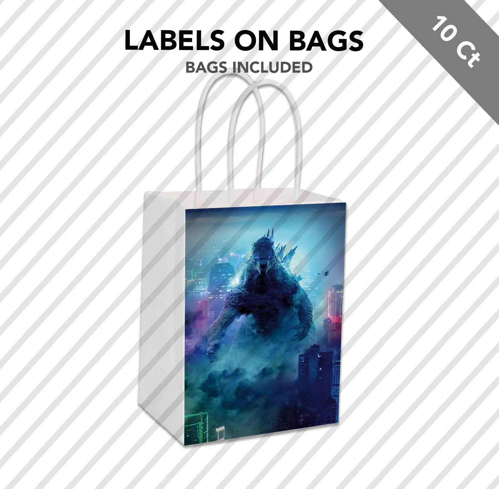 10 Godzilla Favor Gift Bag Birthday Party Loot 5.5 x 8 Filler Goodie Monster