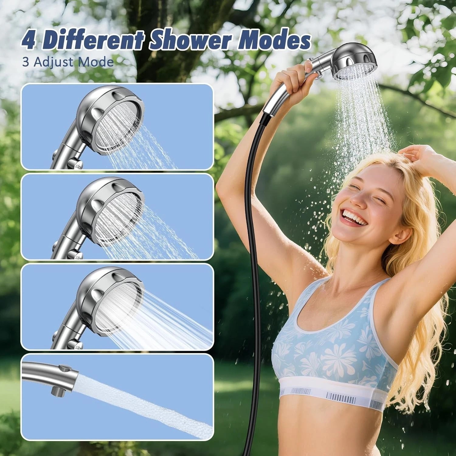 Portable Camping Shower Pump , Rechargeable with Adjustable Shower Head Outdoor