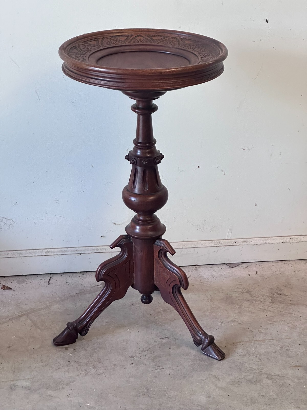 Antique Rennaissance Revival Victorian walnut stand Card Table Pedestal 1870