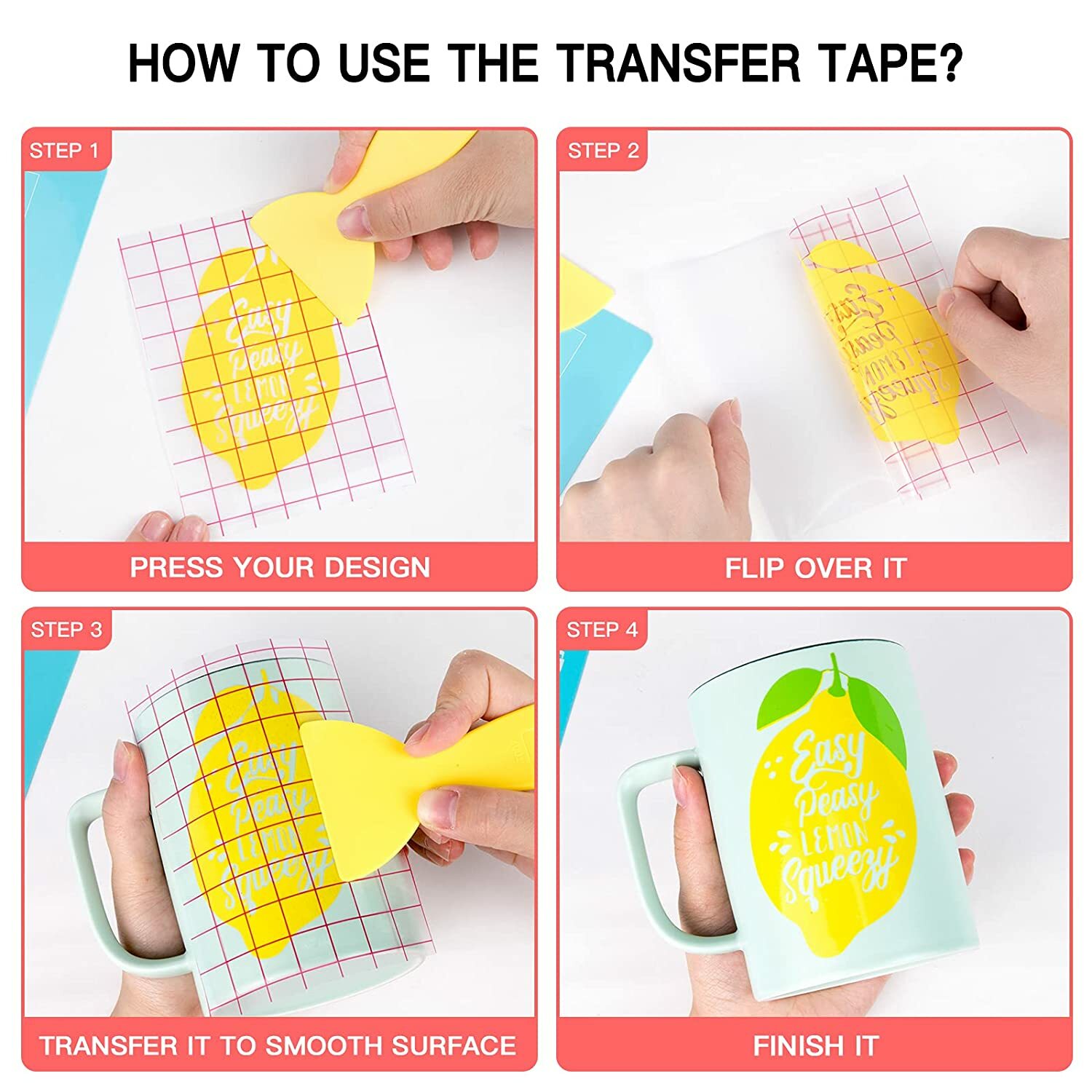 HTVRONT Vinyl Transfer Tape Roll - Craft Application Paper for Cricut with Grid