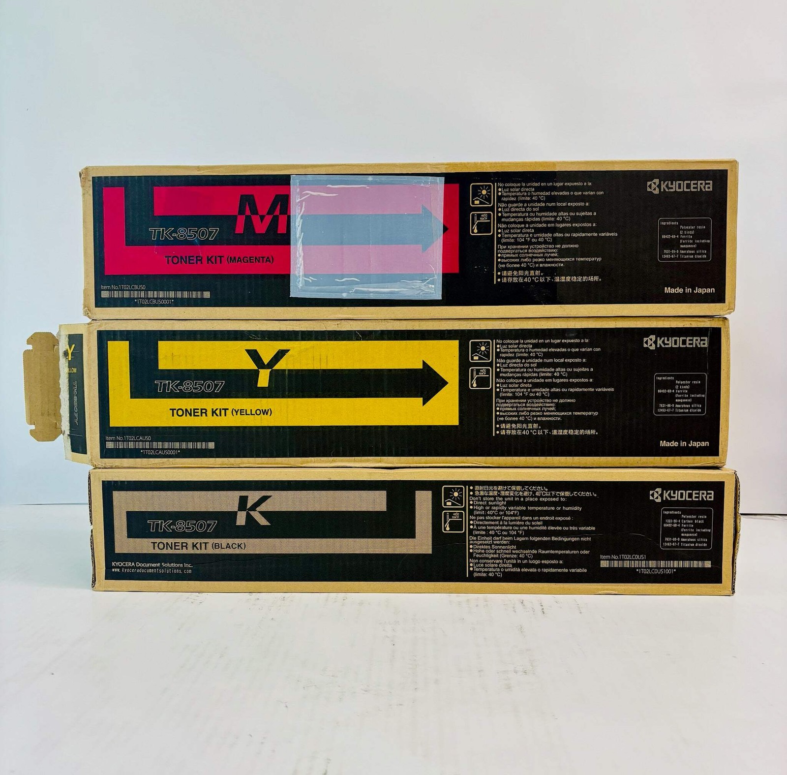 3 Open OEM Kyocera TASKalfa 4550ci, 4551ci Magenta, Yellow & Blk Toner TK-8507 C