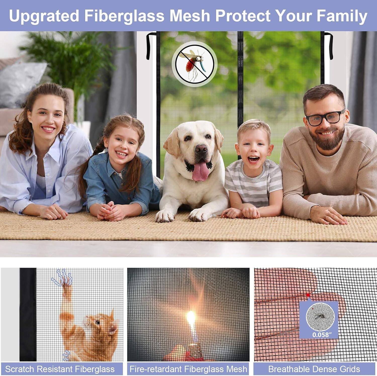 Door Screen Magnetic Closure, Fiberglass Heavy Duty Mesh Screen Door with Magnet