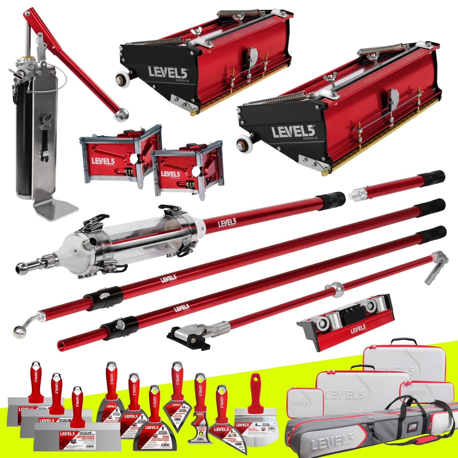 LEVEL5 Drywall Tools | Flat Boxes, Handles, Corner Finisher + MiniShot | 4-682P