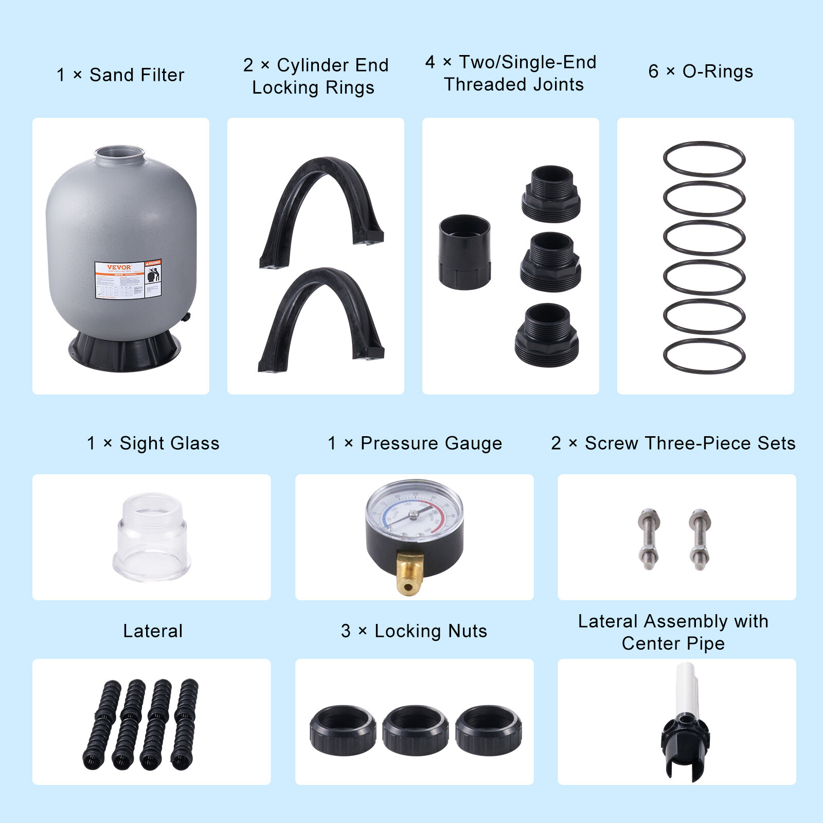 VEVOR Sand Filter 24" Above Inground Swimming Pool Sand Filter with 7-Way Valve