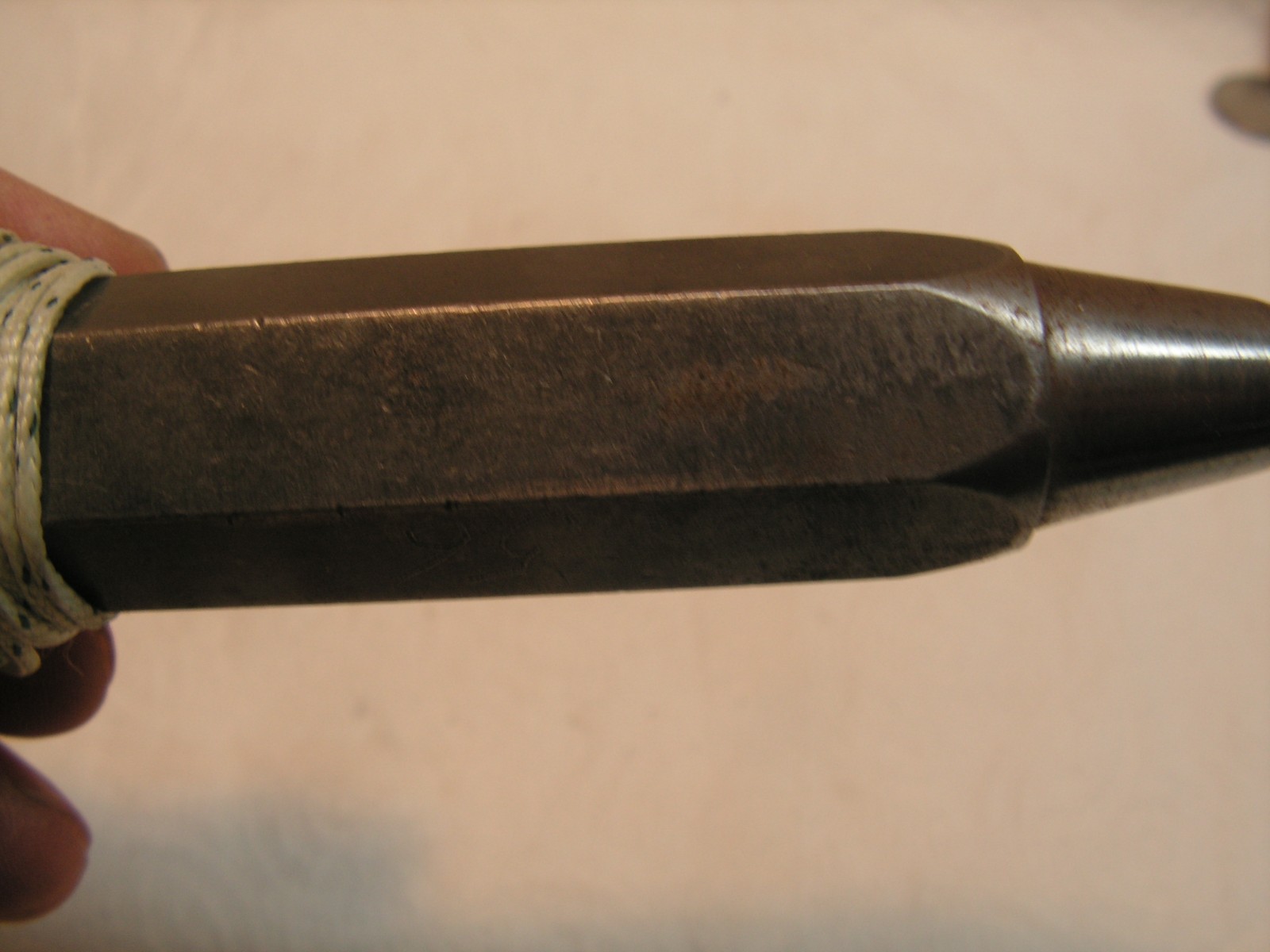 Vintage 12oz Plumb Bob With Nylon Cord 12'+ Hex Body, Nice Sharp Point