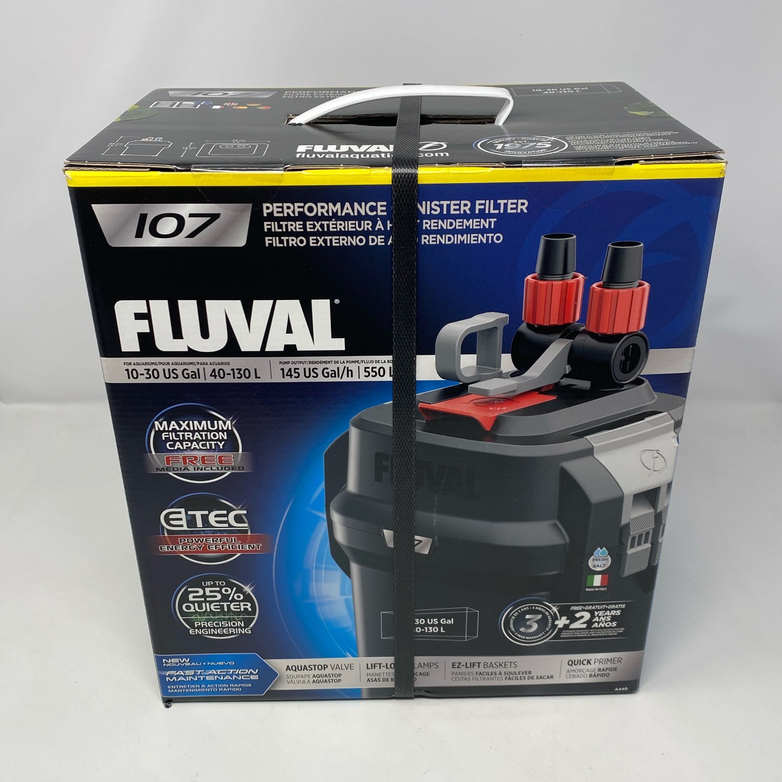 Fluval 107 Performance Canister Filter - Black - For 10-30 Gallon Aquariums