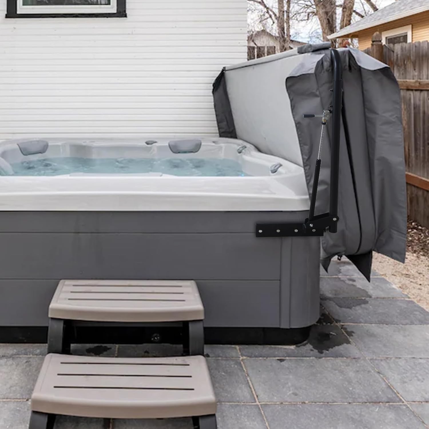 Hot Tub Cover Lift Hydraulic 69-96.5 in Width Adjustable for Hot Tub Spa Bathtub