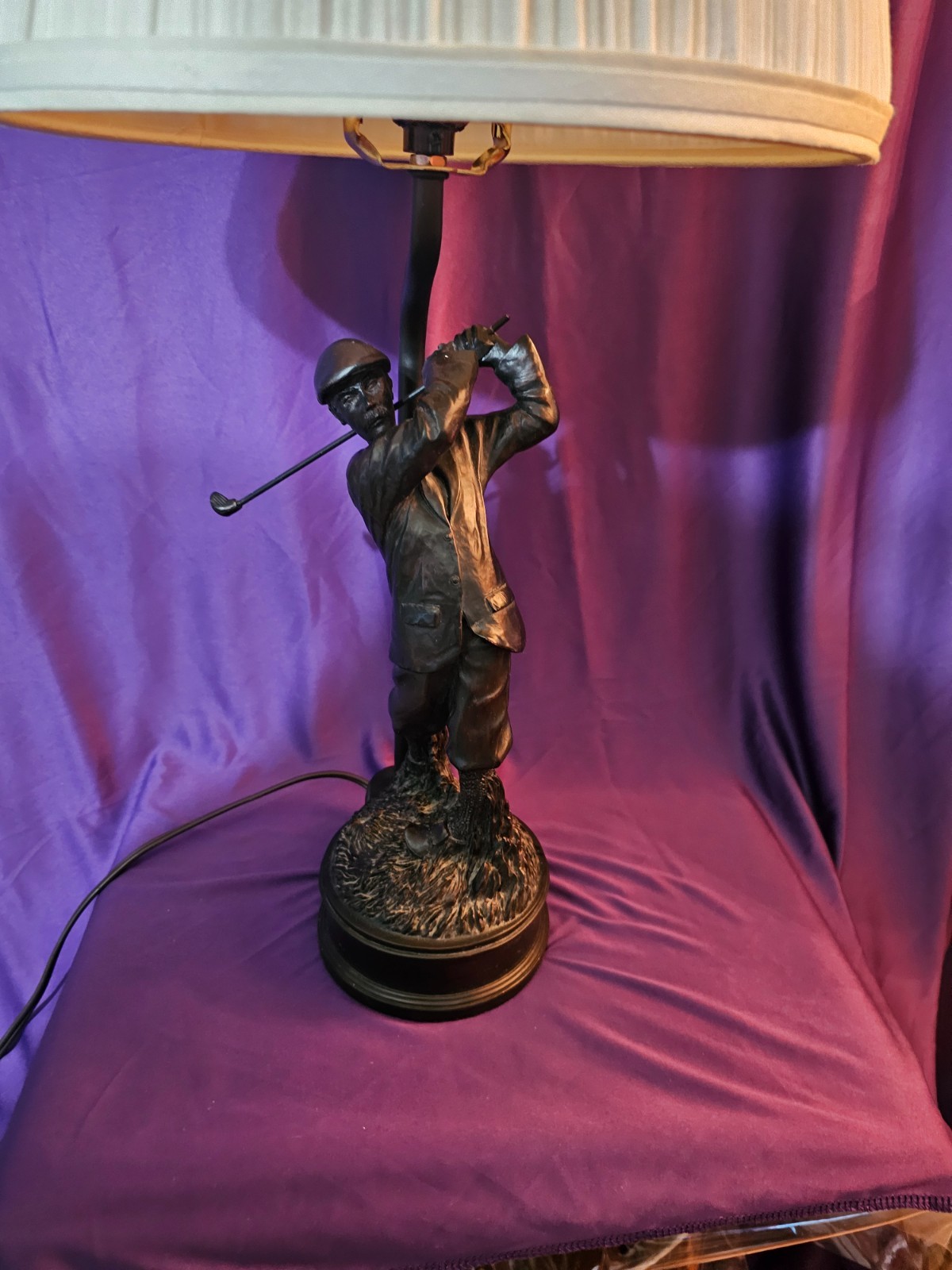 Vtg Heavy Bronze Figural Golfer Desk Lamp 24"