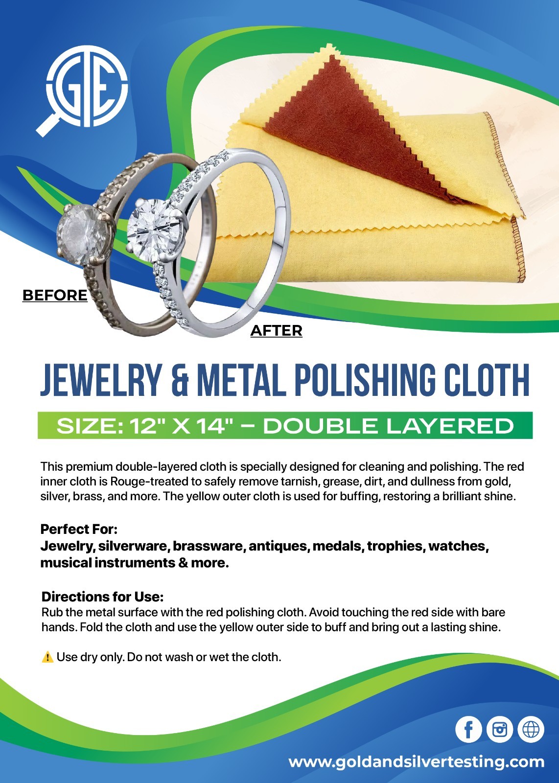 Rouge Polishing Cloth for Silverware & Jewelry Copper Brass Coins Anti-Tarnish