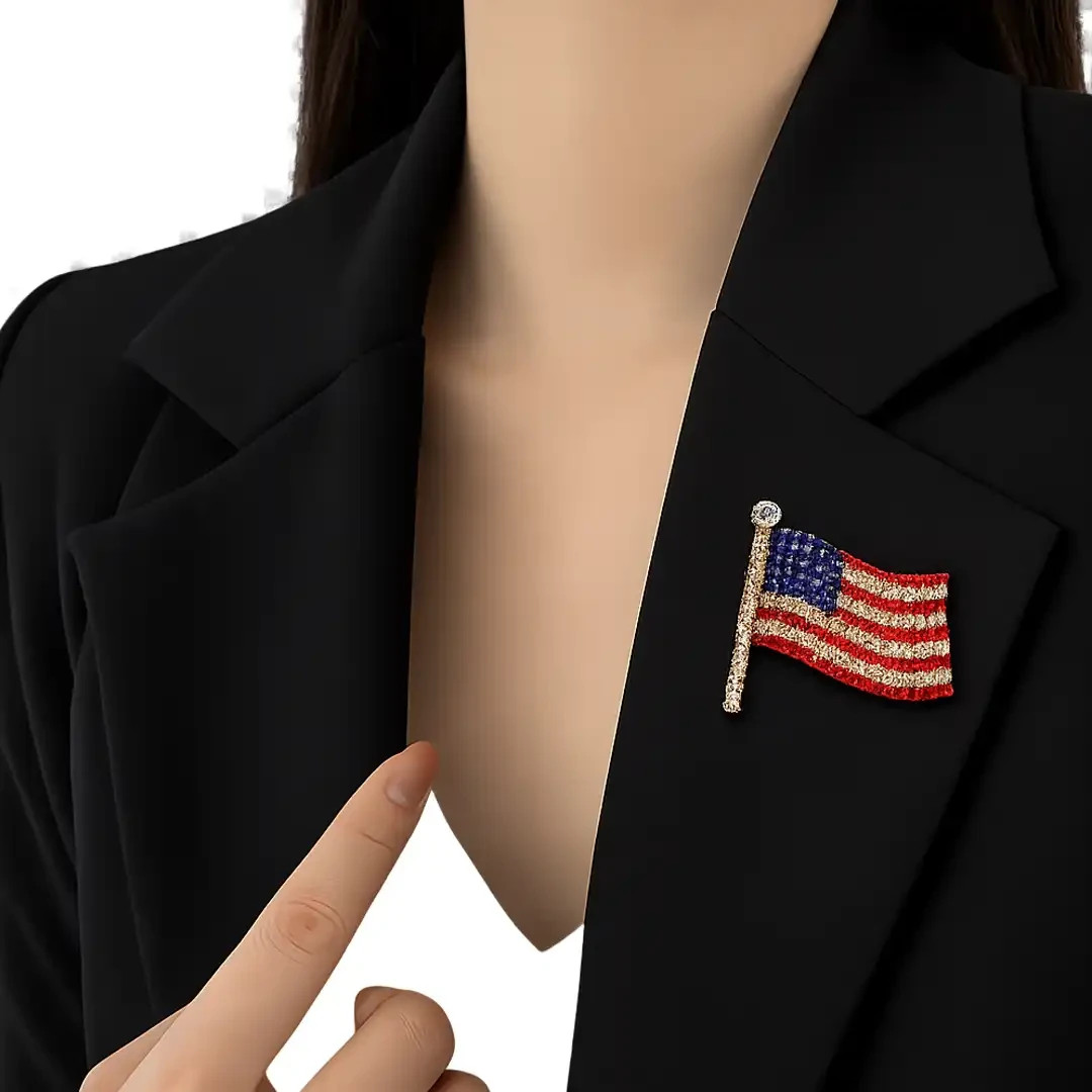 Luxury American Flag Lapel Pin Rhinestone Patriotic Brooch USA Flag Jewelry