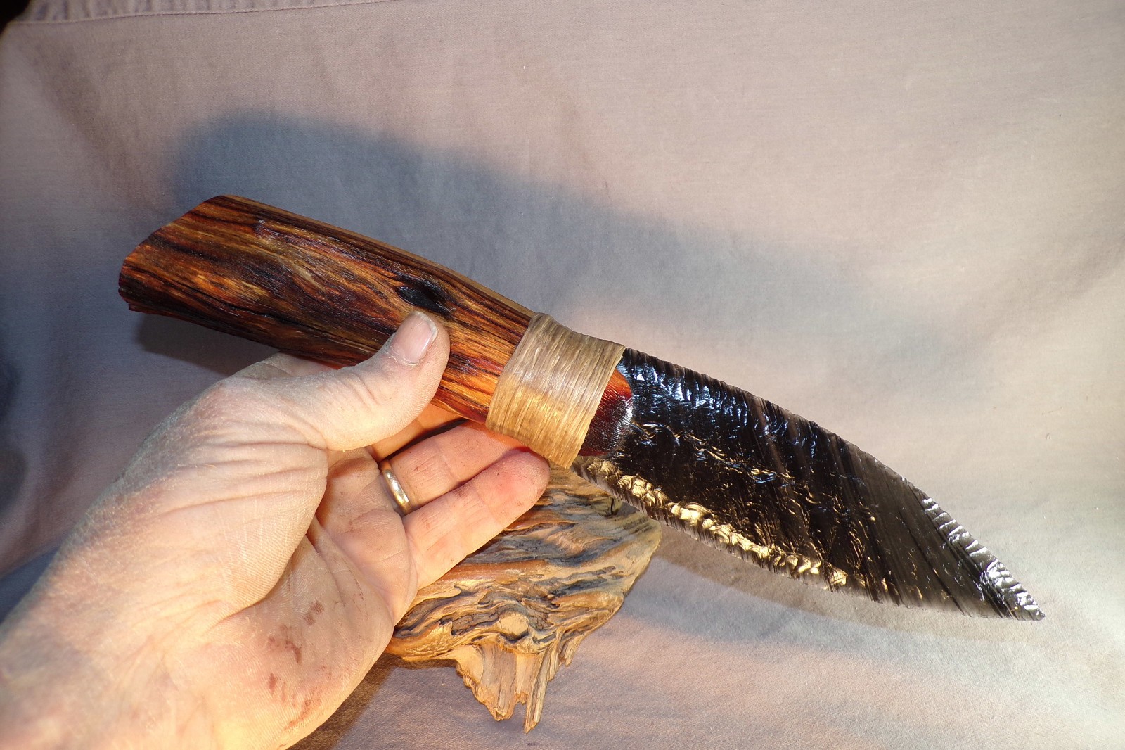 Large Ribbon Obsidian Paleo Dagger Knife Manzanita Handle Flint Knapping