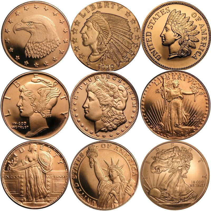 1/4 oz .999 Pure Copper BU Round/Challenge Coin - 10 Designs