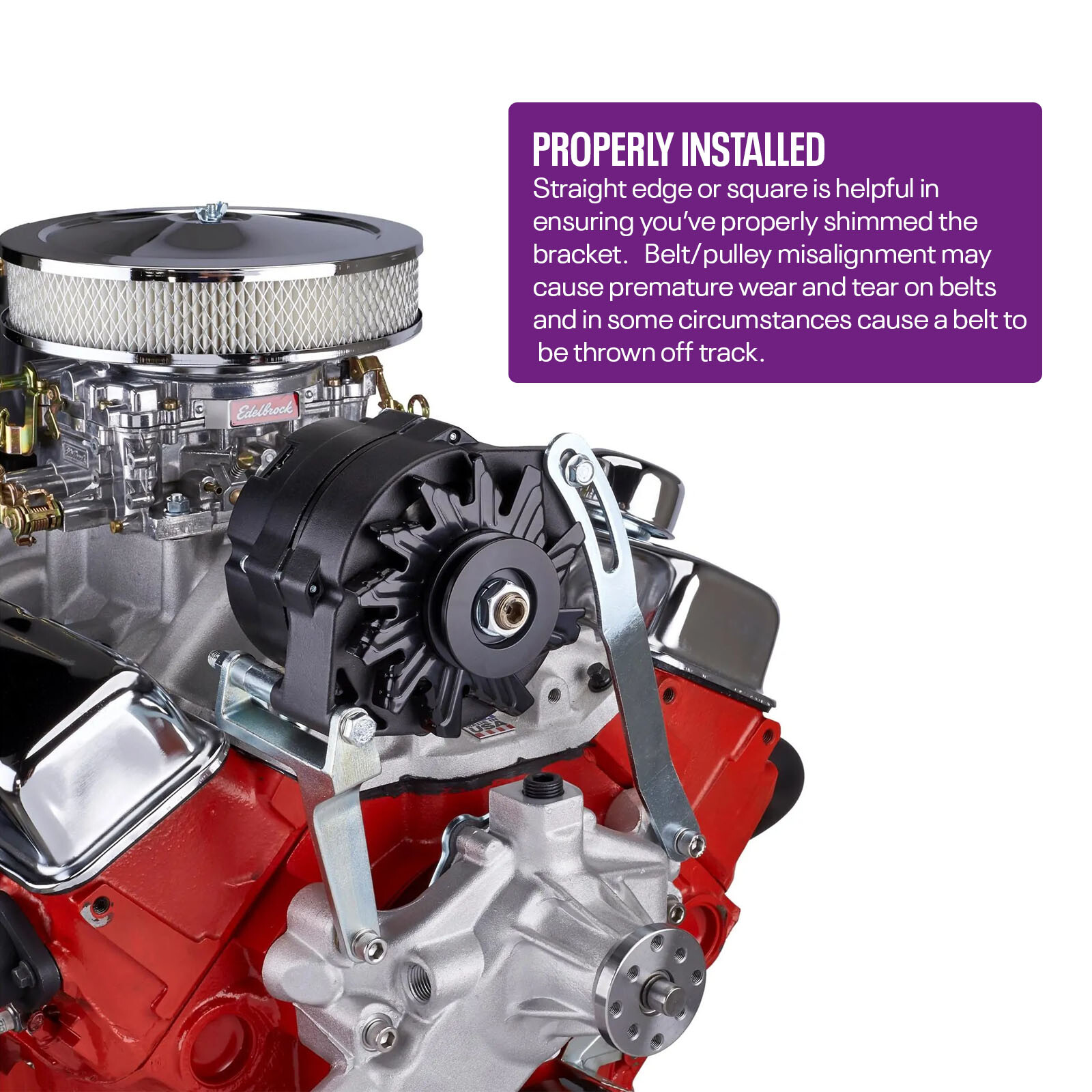 Small Block Chevy SBC 305 350 400 Upper High Mount Alternator Bracket Kit, Plain