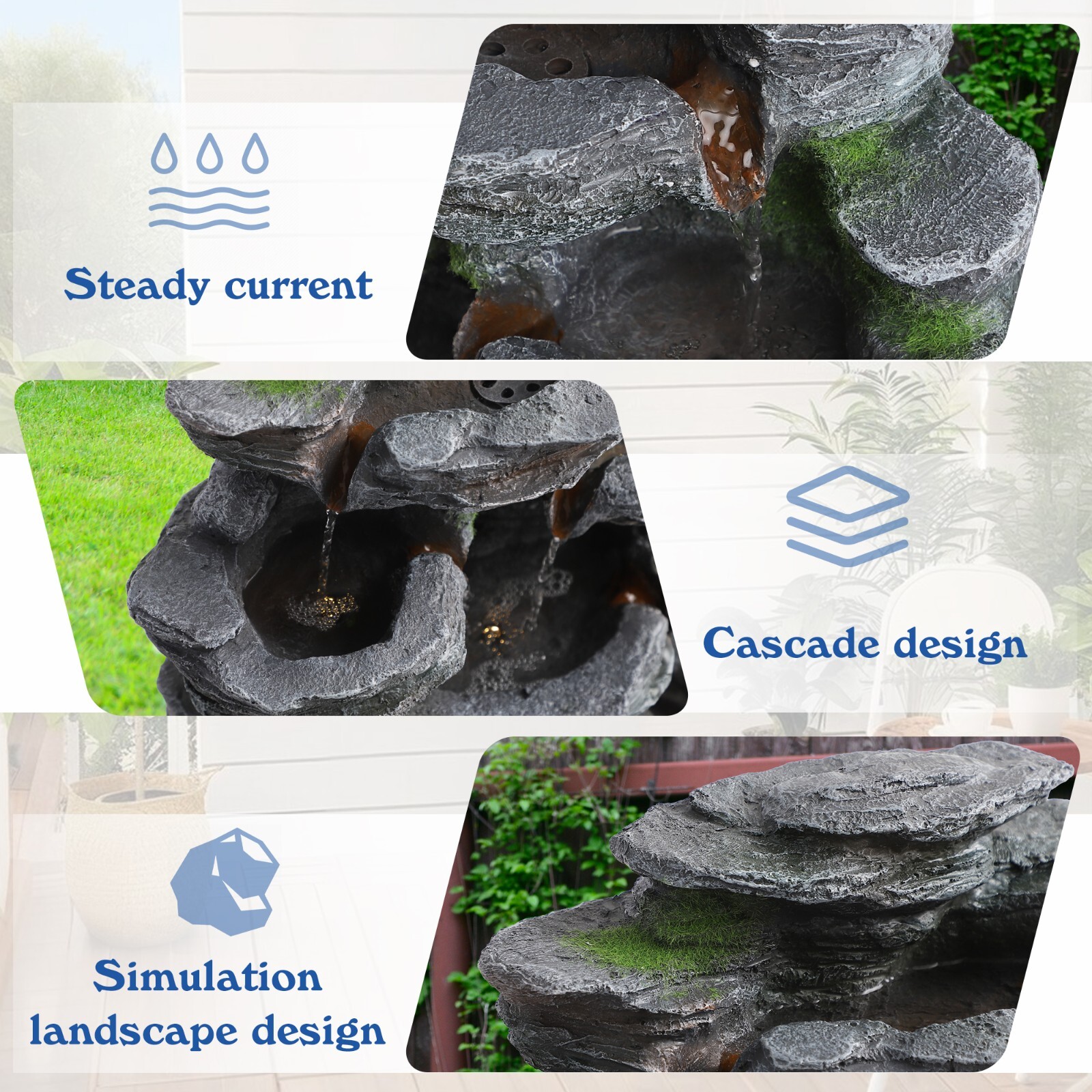 7Tier Cascading Rock Water Fountain 24" H Outdoor Fountain w/LED Light and Pump