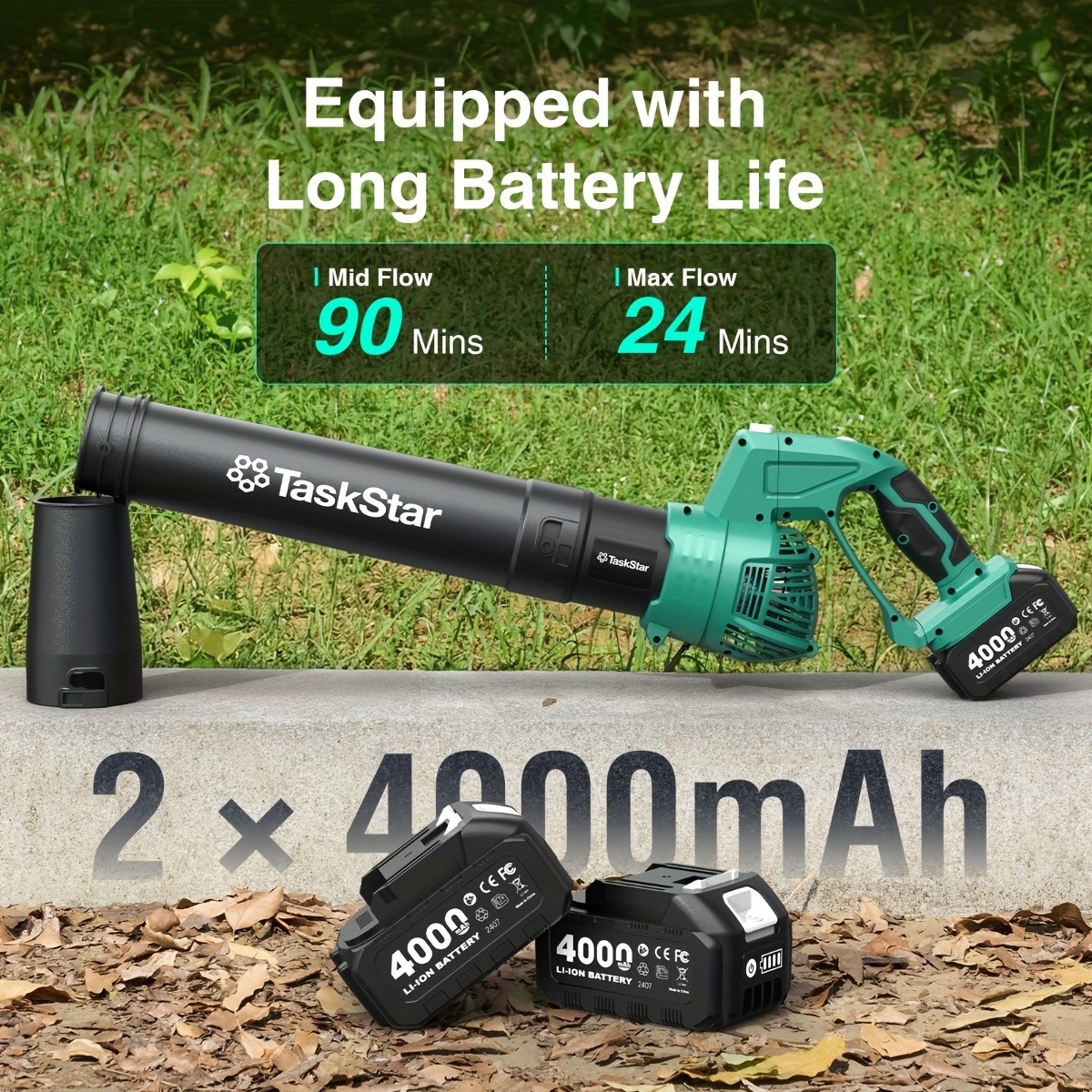 Electric Cordless Leaf-Blower 550 CFM Handheld Airblower,2*4.0Ah Battery+Charger