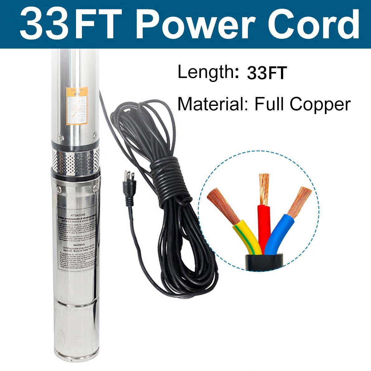 4" Deep Well Submersible Pump, 1/2HP, 110V, 60 Hz, 28GPM, 150 Ft Max,1 1/4in NPT