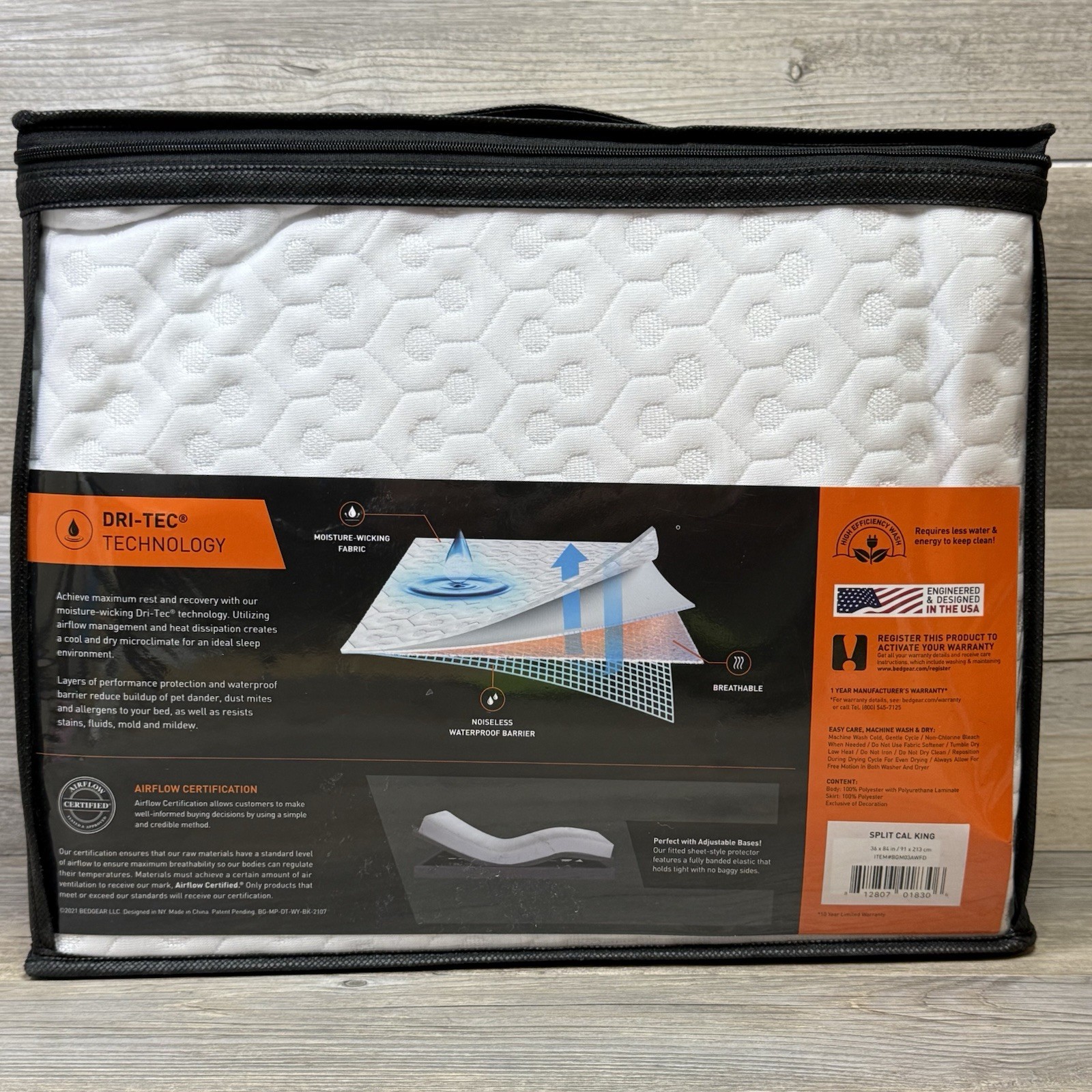 Bedgear Split Cal King Mattress Protector Dri-Tec Airflow Performance 36x84 in.