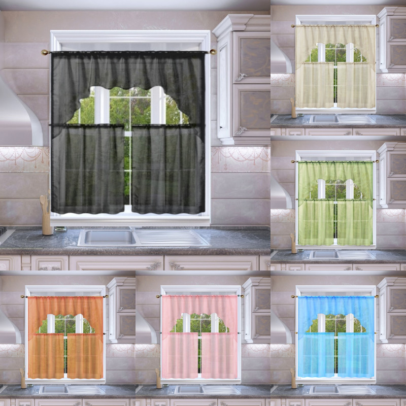 3PC VOILE SHEER KITCHEN WINDOW CURTAIN TREATMENT 2 TIERS AND 1 SWAG VALANCE K66