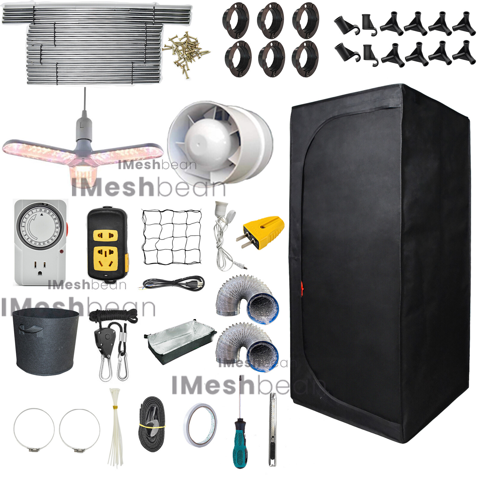 Complete Grow Tent Kit w/Full Spectrum Grow Light+Ventilation System+Timer+Tools