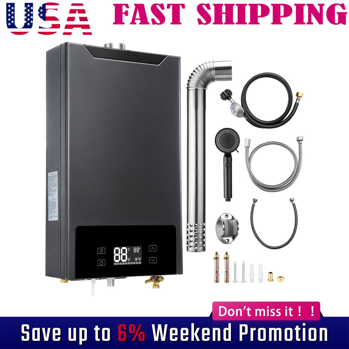 130,000 BTU Propane Gas Tankless Water Heater 4.3 GPM Instant Hot Water Heater