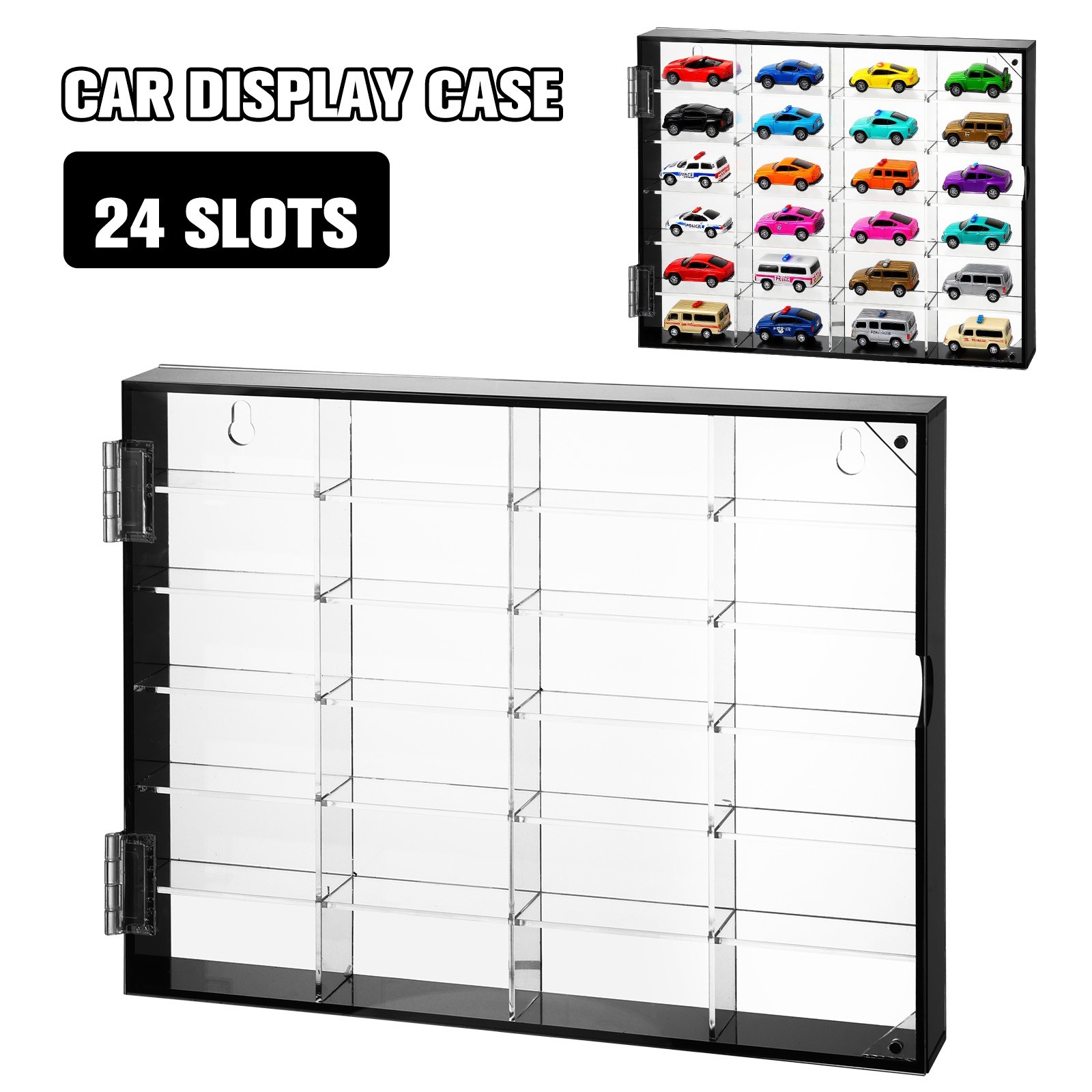 24-Slot 1/64 Scale Toy Car Display Case for Hot Wheels Matchbox w/ Magnetic Door