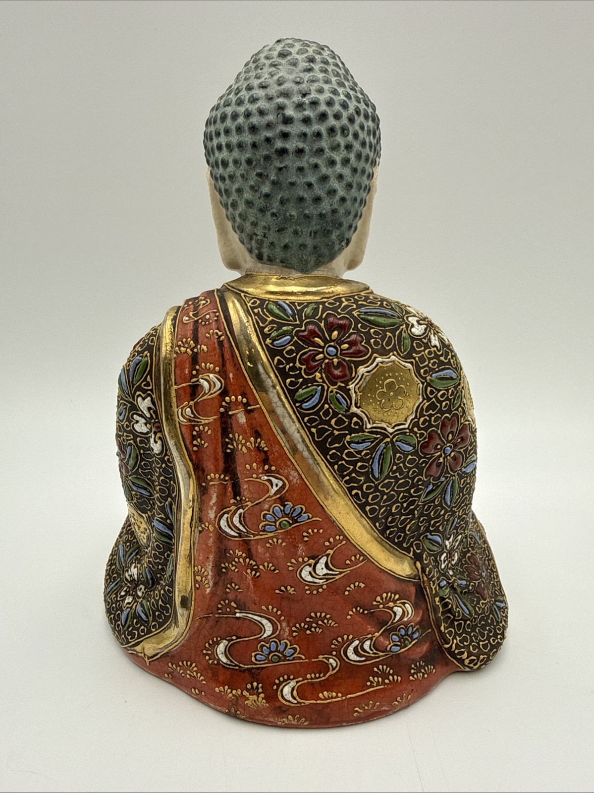 Vintage Japanese Satsuma Moriage Ceramic Buddha Figurine 8” High