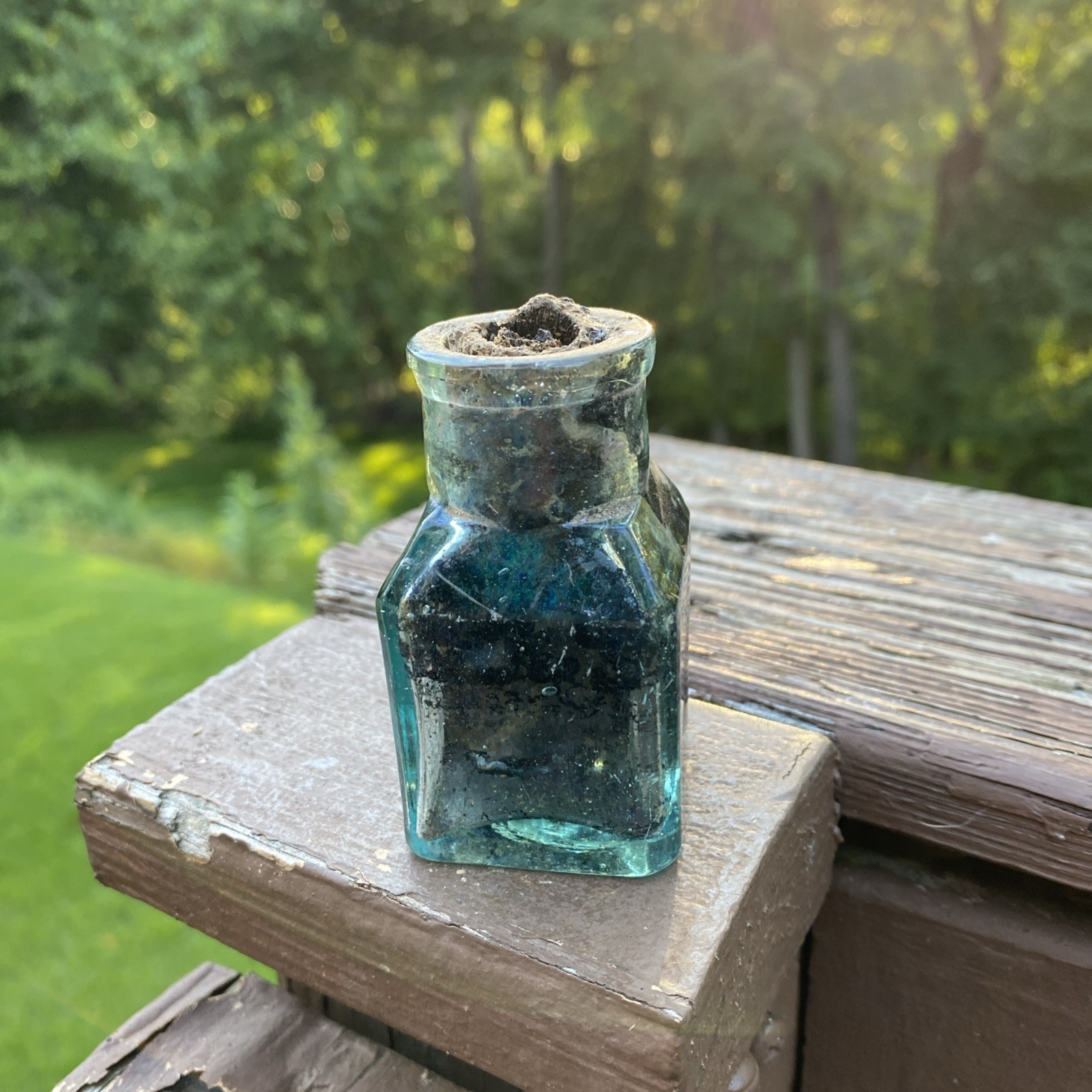 Small Aqua Cathedral Style Bottle Possibly An Ink Or Mucilage