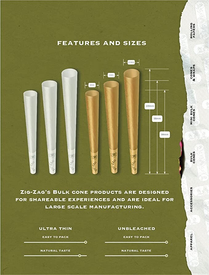 Zig-Zag® Unbleached Paper Cones 1 1/4 Size 200 Pack Fast Shipping