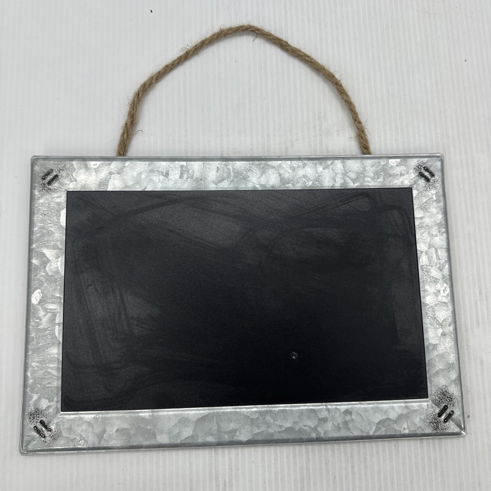12”x8” Chalk Board with Galvanized Metal Frame With Rope Rectangle {1}