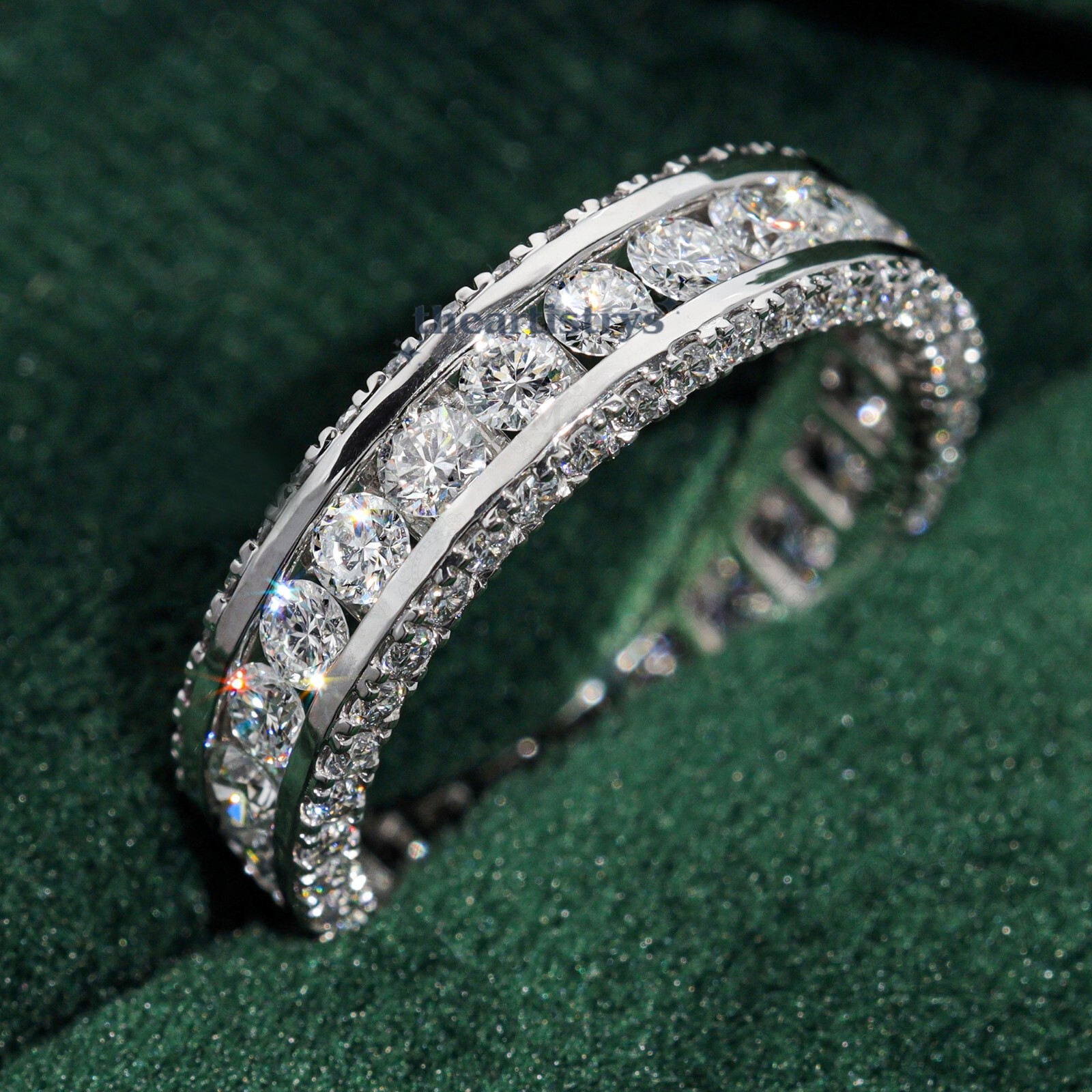 Moissanite Full Eternity Wedding Band 1.50 Carat Round Cut Solid 14K White Gold