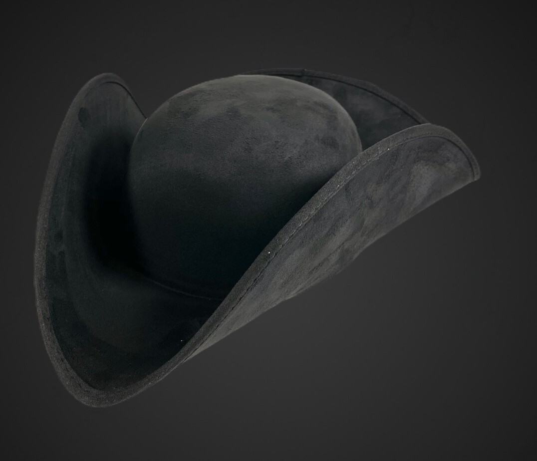 BLACK PREMIUM ADULT BLACK PIRATE TRICORNE TRI-CORNER TRICORN COSTUME HAT