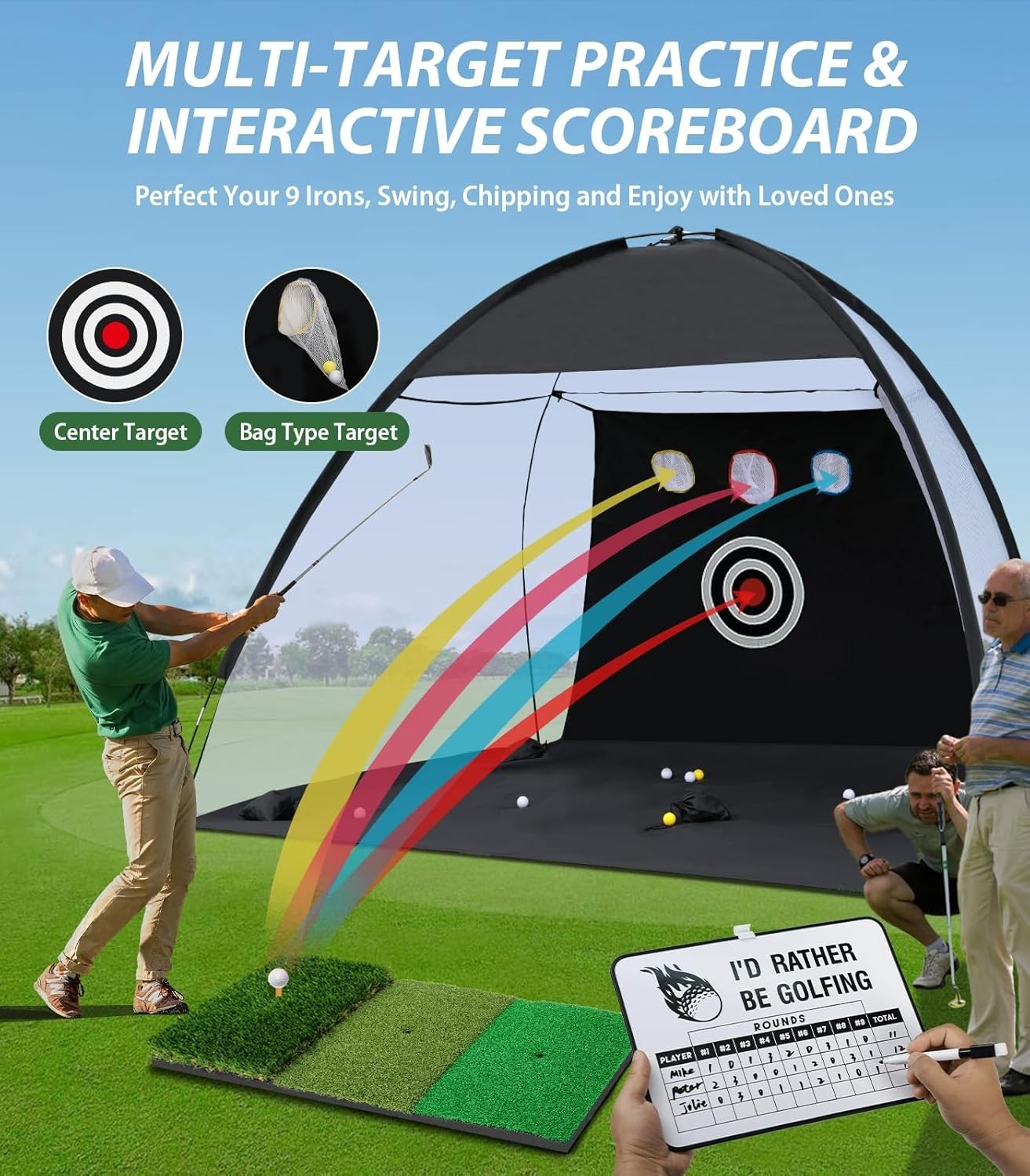 Golf Net 10x7ft Golf Hitting Aid W/ Mat Designed Outdoor & Indoor Use Practice