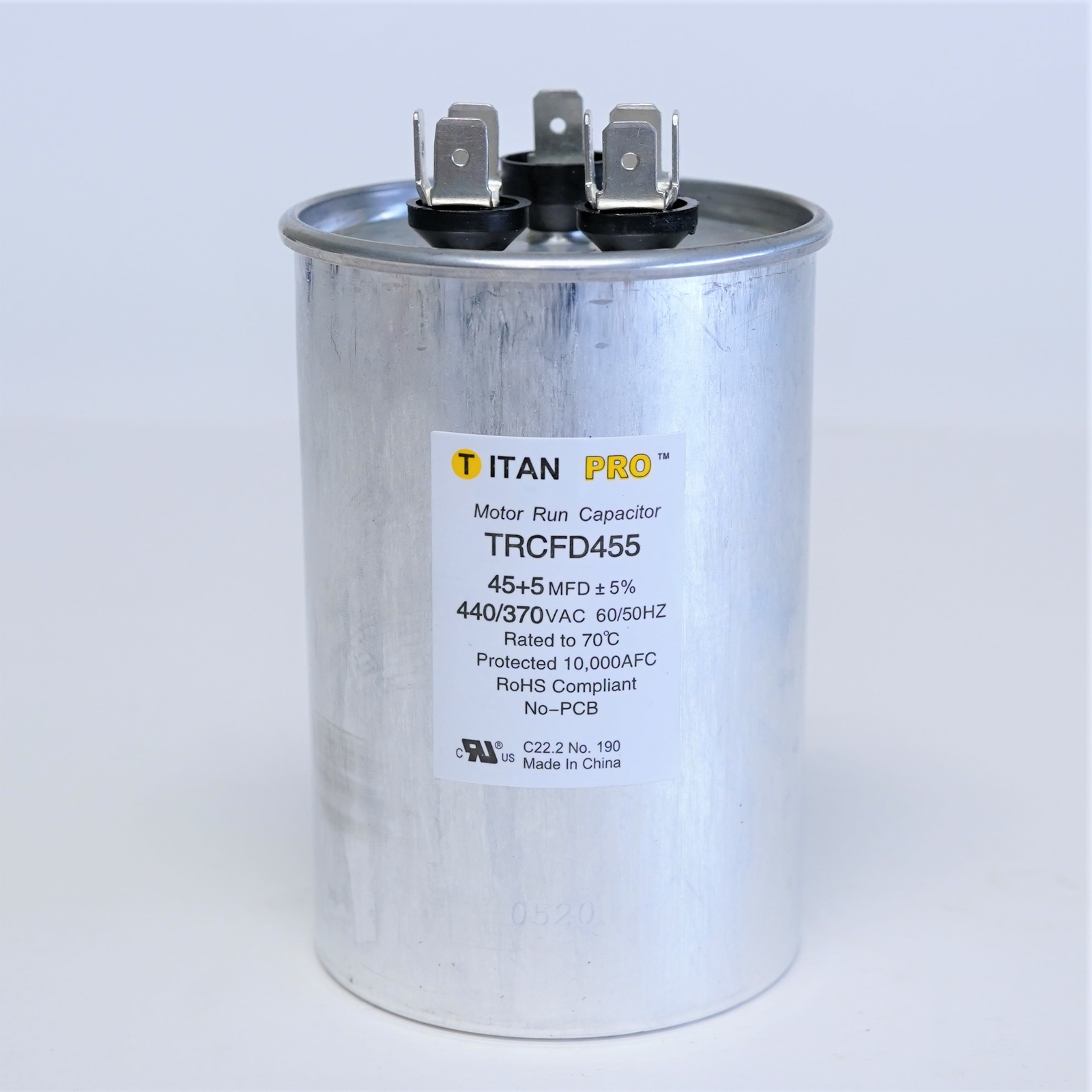 TitanPro TRCFD455 HVAC Round Dual Motor Run Capacitor. 45/5 MFD/UF440/370 Volts