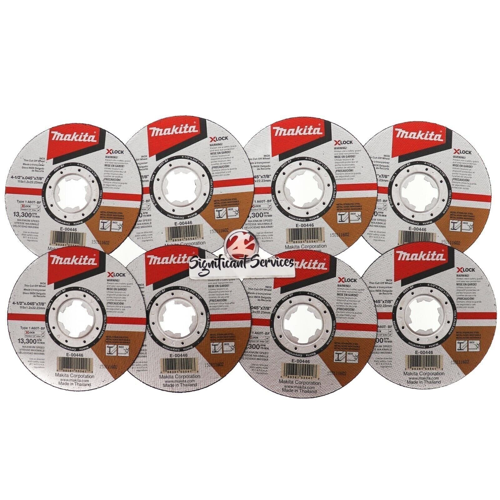 New Makita E-00446 X-LOCK 4-1/2"x.045 Type 1 60G Stainless Cut-Off Wheel 8x Pack