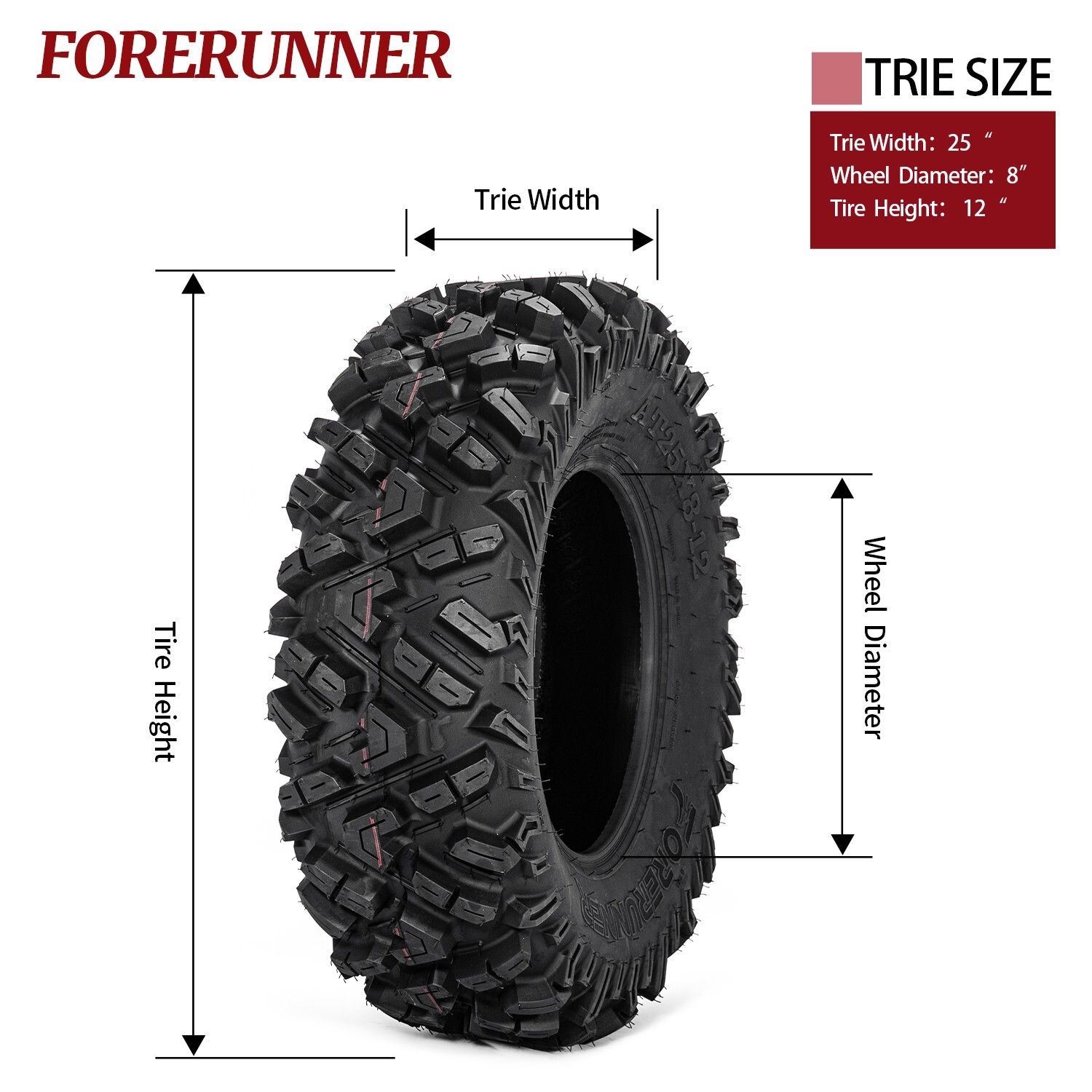 25x8-12 Set of 2 ATV Tires 6Ply 25x8x12 UTV Tires 25 8 12 All Terrain Tyres 25"